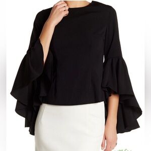 GRACIA black ruffle poet bell sleeve romantic goth fairy top great cond L